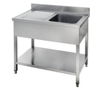 Spültisch Basic 10x7 mit 1 Becken rechts, Aufkantung und Grundboden