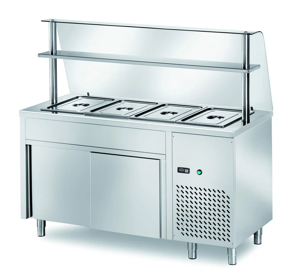 Ausgaben Kühltisch PROFI neutral mit Schiebetüren und Glasaufsatz 1200x700x1400 - 3x GN 1/1