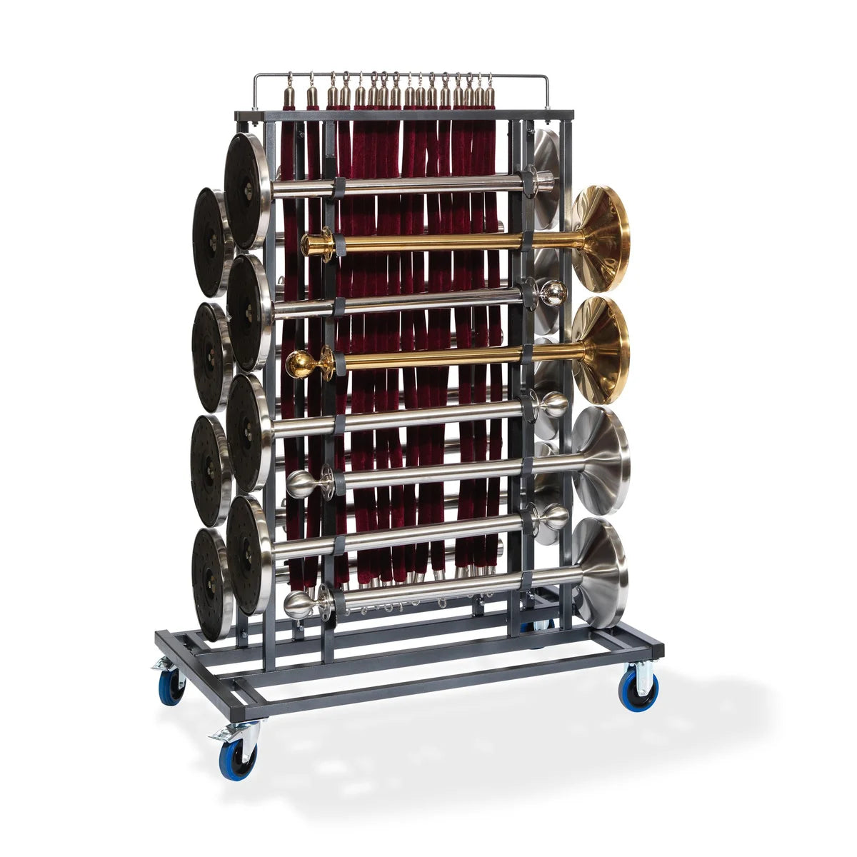 Feros Elegance Transportwagen für 16 Absperrpfosten und Absperrkordeln, Hammerschlag, 1290 x 760 x 1800 mm