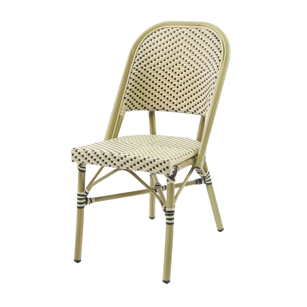 Feros Paris Bistrostuhl Rattan – Bambus-Weiß/Schwarz