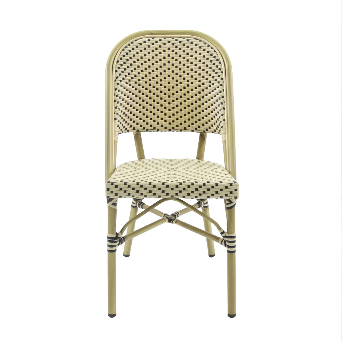Feros Paris Bistrostuhl Rattan – Bambus-Weiß/Schwarz