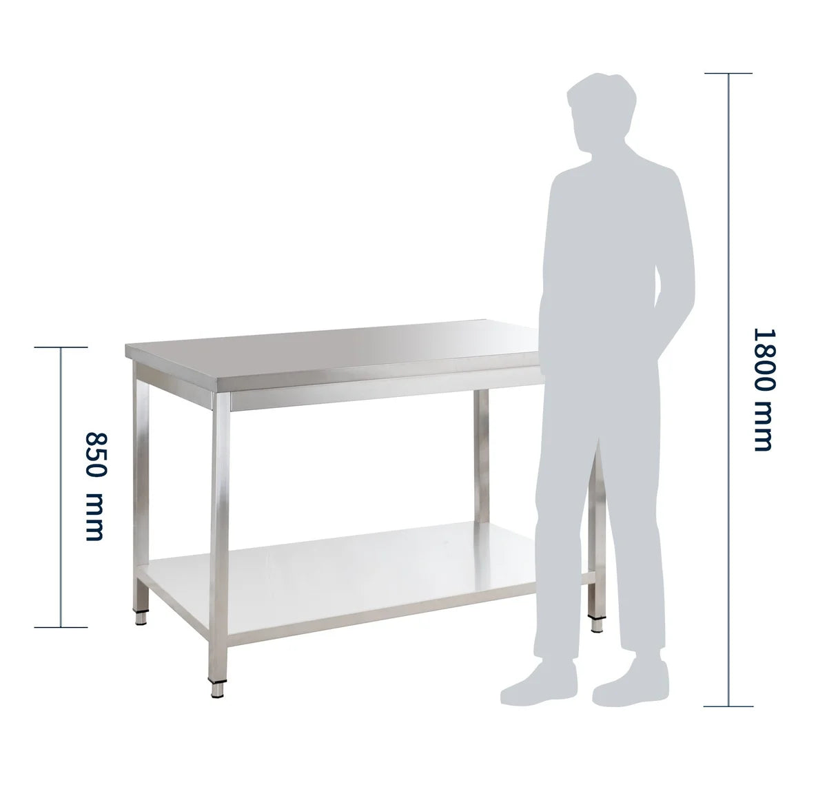 Edelstahl Arbeitstisch Basic 10x7 mit Grundboden, zur Selbstmontage