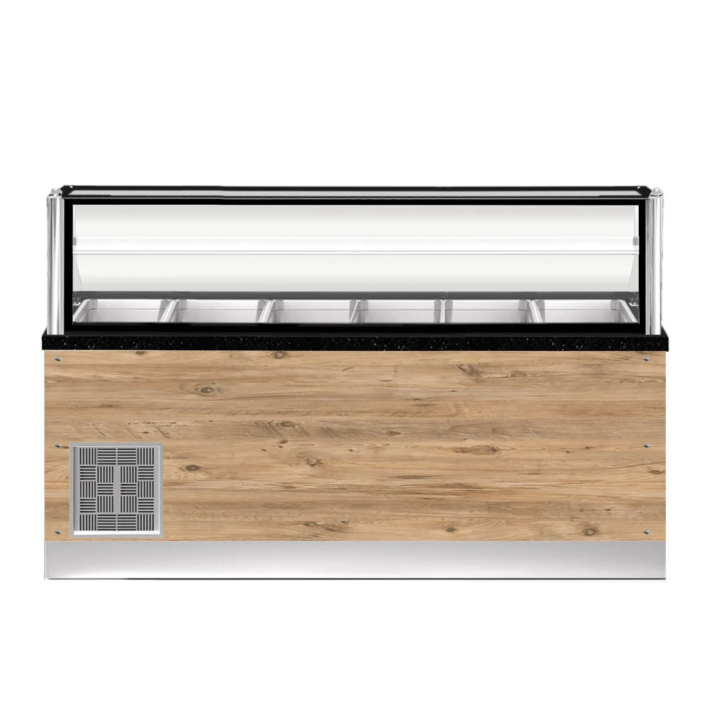 TOP LINE Salattheke 6x 1/1GN mit Umluft-Oberflächenkühlung, 226x88x134cm, schwarzer Granit, LED Beleuchtung