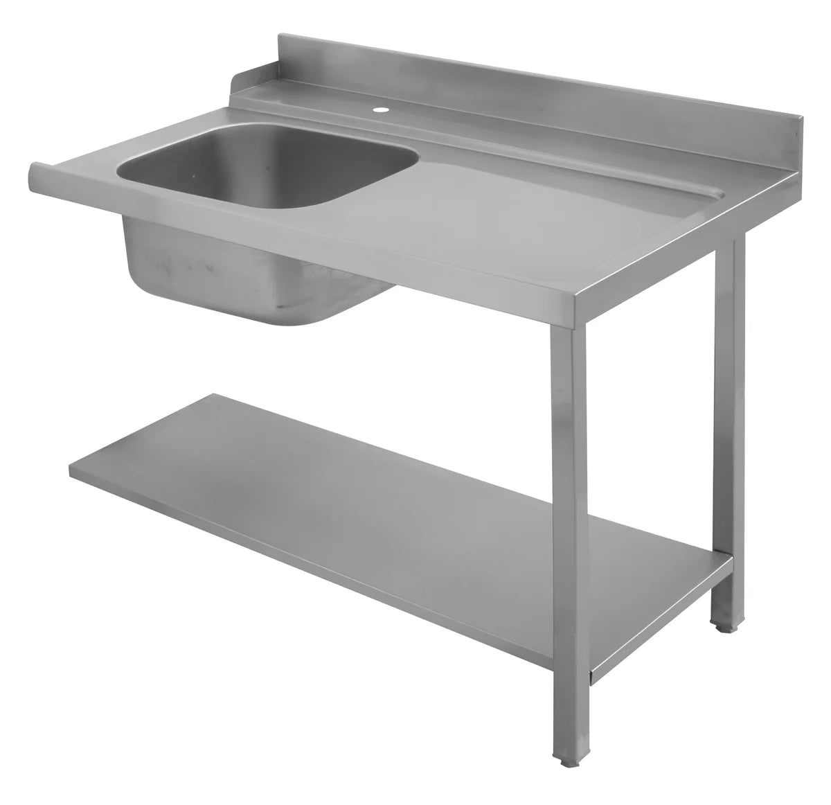 Zulauftisch mit Becken und Aufkantung für Korbtransportspülmaschine mit Eingang rechts 150x70x85