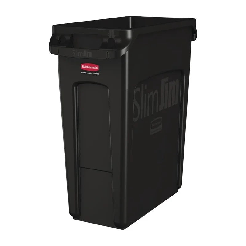 Rubbermaid Slim Jim Abfalleimer mit Entlüftungsschlitzen schwarz 60L