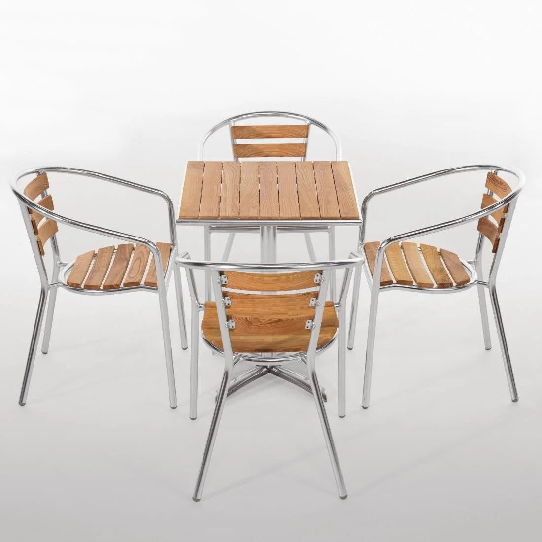 Aluminium - Eschenholzarmlehnstühle Bolero stapelbar - 4 Stück