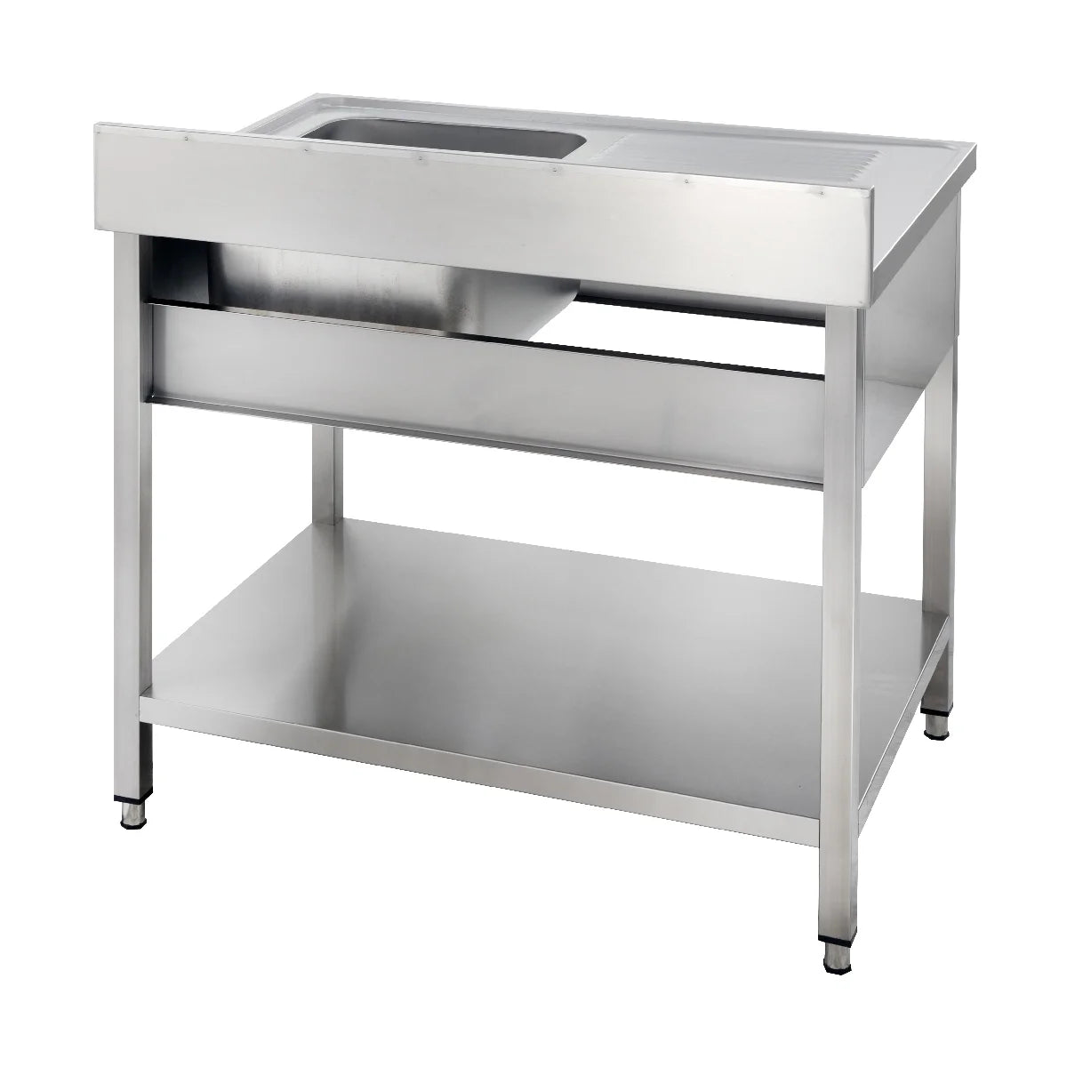 Spültisch Basic 10x6 mit 1 Becken rechts, Aufkantung und Grundboden
