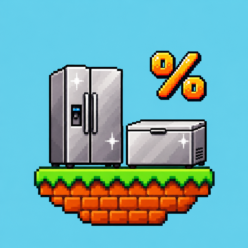 
Level 3: Kühlschrank und Tiefkühltruhe auf einer Pixel-Plattform