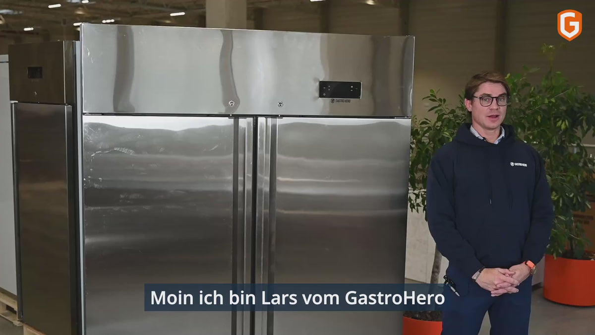 Gastronomie Kühlschrank ECO 1400 GN 2/1 Monoblock, 1350 Liter Kühlraumvolumen, 6 verstellbare Einlegeböden, Robuste Bauweise, Edelstahl