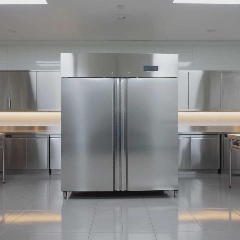 Gastronomie Kühlschrank ECO 1400 GN 2/1 Monoblock, 1350 Liter Kühlraumvolumen, 6 verstellbare Einlegeböden, Robuste Bauweise, Edelstahl