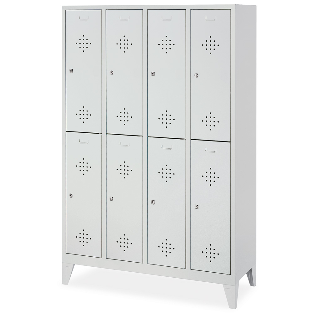 Stahl-Fächerschrank mit Füßen und Zylinderschloss, 8 Fächer, BxTxH 1190x500x1850 mm