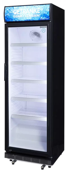 Gastro-Cool DC400 Getränkekühlschrank ECO STAR 400 Liter mit Werbedisplay schwarz/weiß, LED, super sparsam | Gastro Kühlschrank | Flaschenkühlschrank 