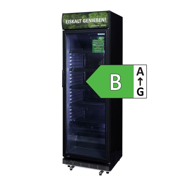 Gastro-Cool DC400 Getränkekühlschrank ECO STAR 400 Liter mit Werbedisplay schwarz/schwarz, LED, super sparsam | Gastro Kühlschrank | 