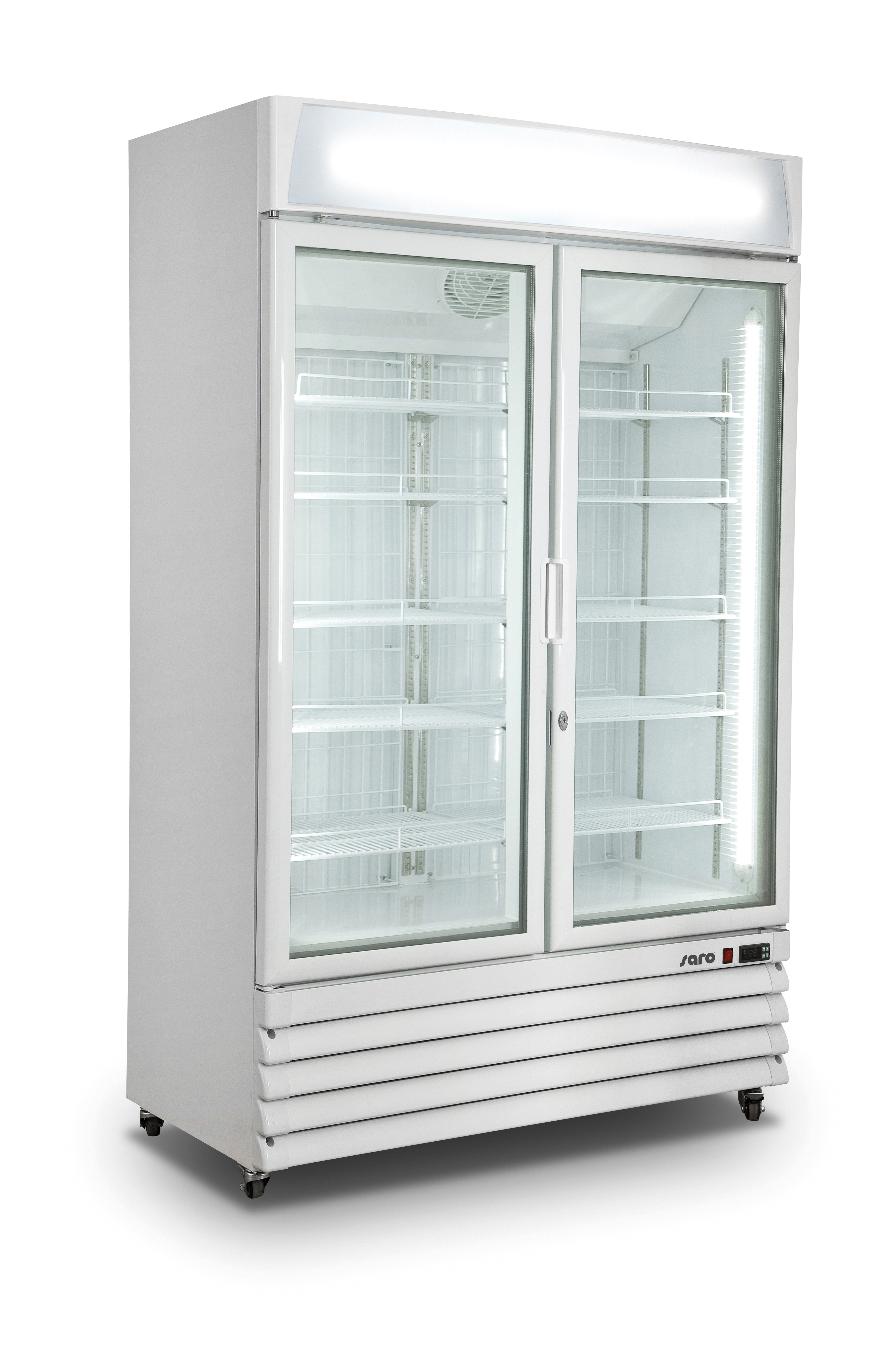 SARO Kühlschrank mit 2 Glastüren, weiß, Modell G 885 | Gastro Kühlschrank | Flaschenkühlschrank | Kühlschrank Flaschen | Flaschenkühlschrank Glastür