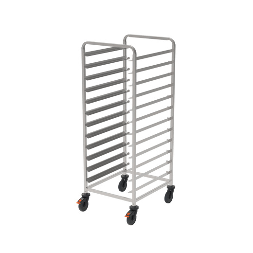 Rieber Tablett-Regalwagen 2/1 mit Abweiserrollen – extrabreite Schienen