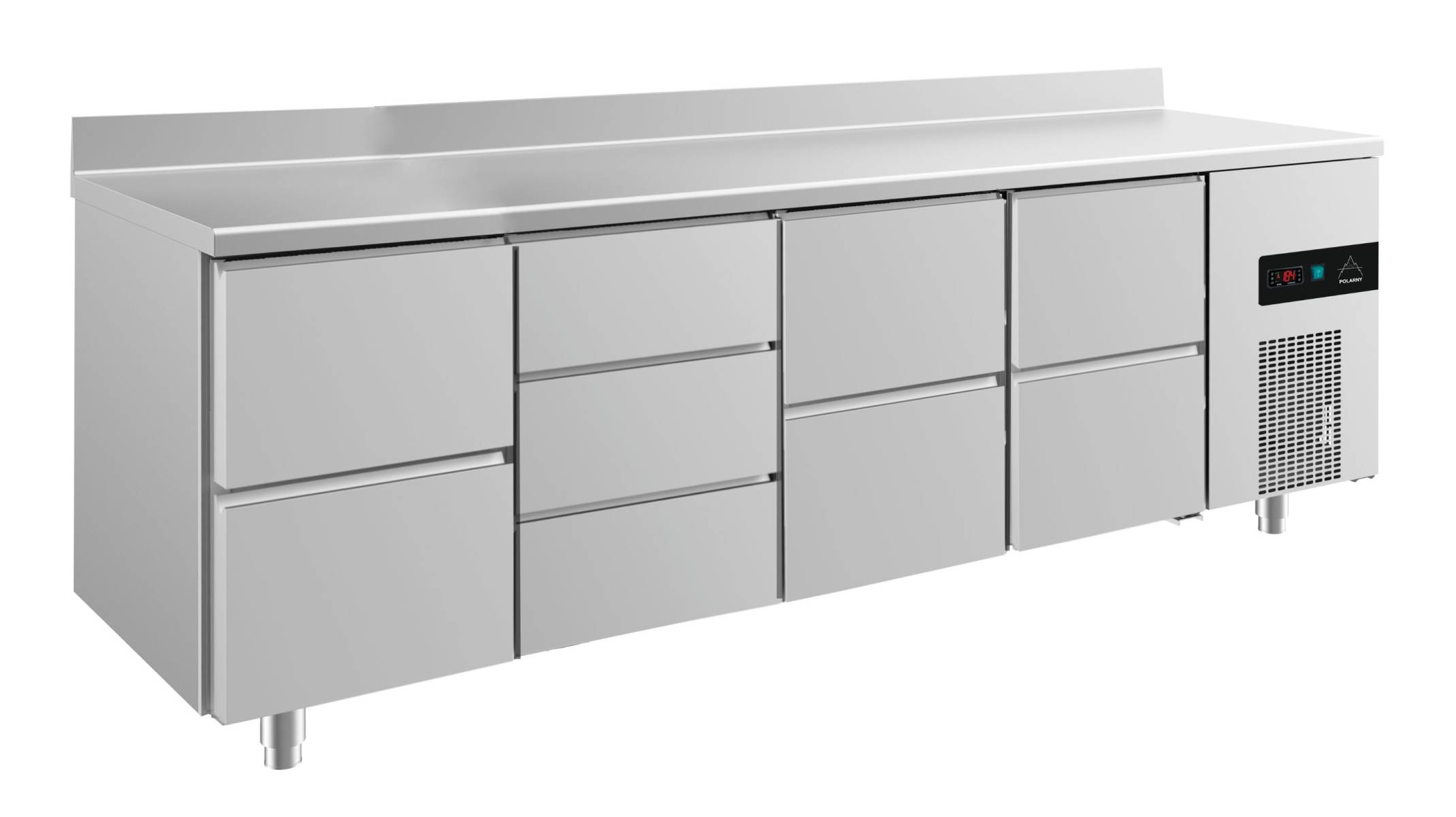A&S Kühltisch -2 bis +8°C 2330x700x850mm mit 3x zwei Schubladen und 1x drei Schubladen u. Aufkantung (4ZDZZA)
