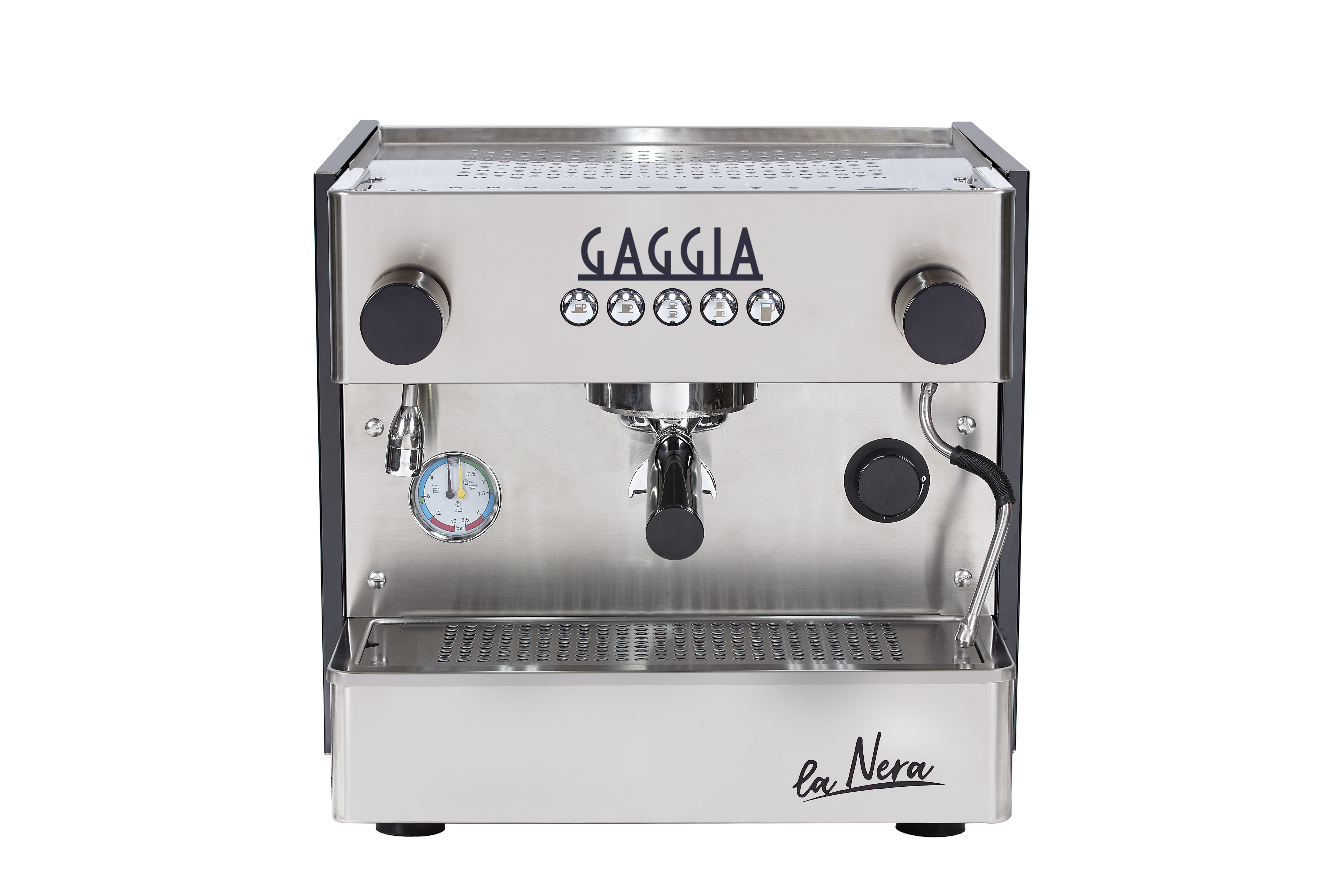 Gastro Siebträgermaschine Gaggia Milano Siebträgermaschine LA NERA COMPACT 1-Gruppig, Festwasseranschluss, silber/schwarz, inkl. Aufstellung