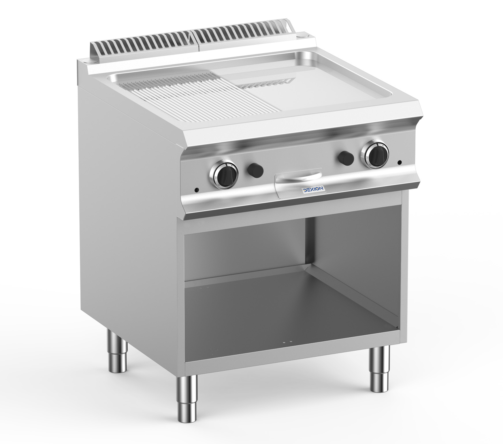 Gasgrillplatte Dexion Lux 700 - 70/73 - ½ glatt, ½ gerillt, verchromt - 14 kW | Griddleplatte | Plancha Grill | Bratplatte