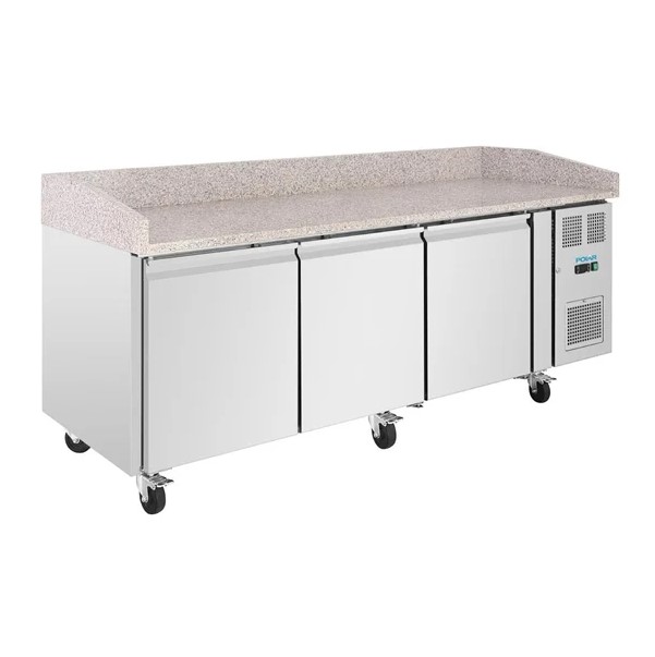 Polar U-Series Pizzatisch 3 Türen mit Granitplatte 643 Liter auf Rollen | Pizzakühltisch, GastroHero