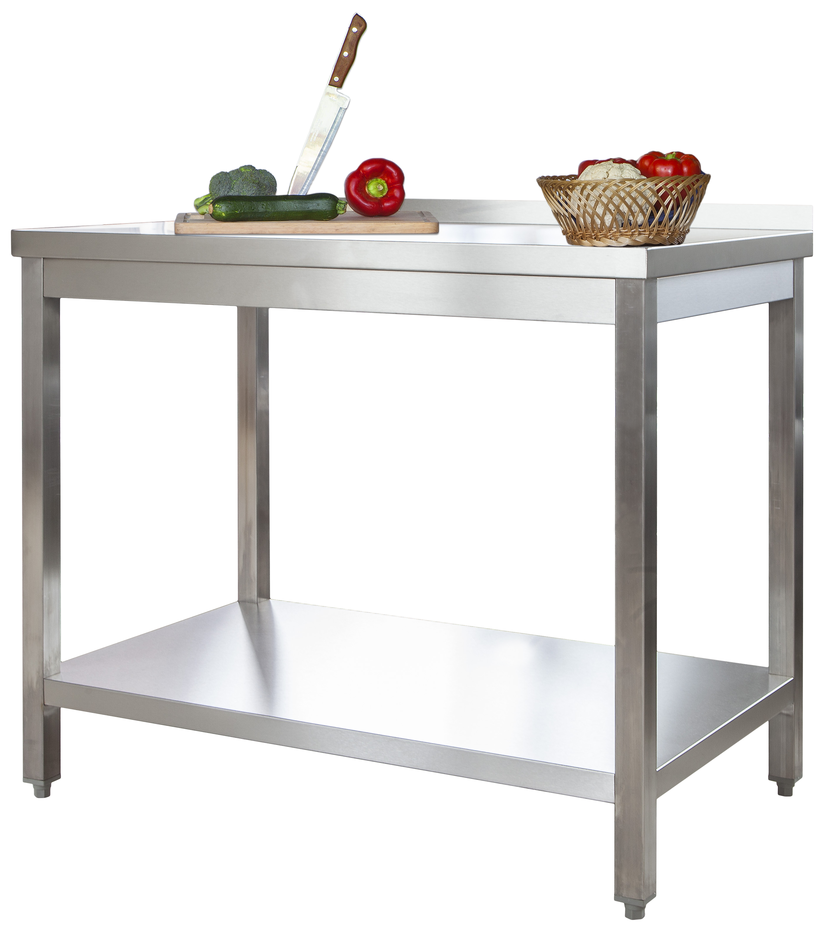 Edelstahl Arbeitstisch Profi 1500 x 600 mm - mit Grundboden und Aufkantung
