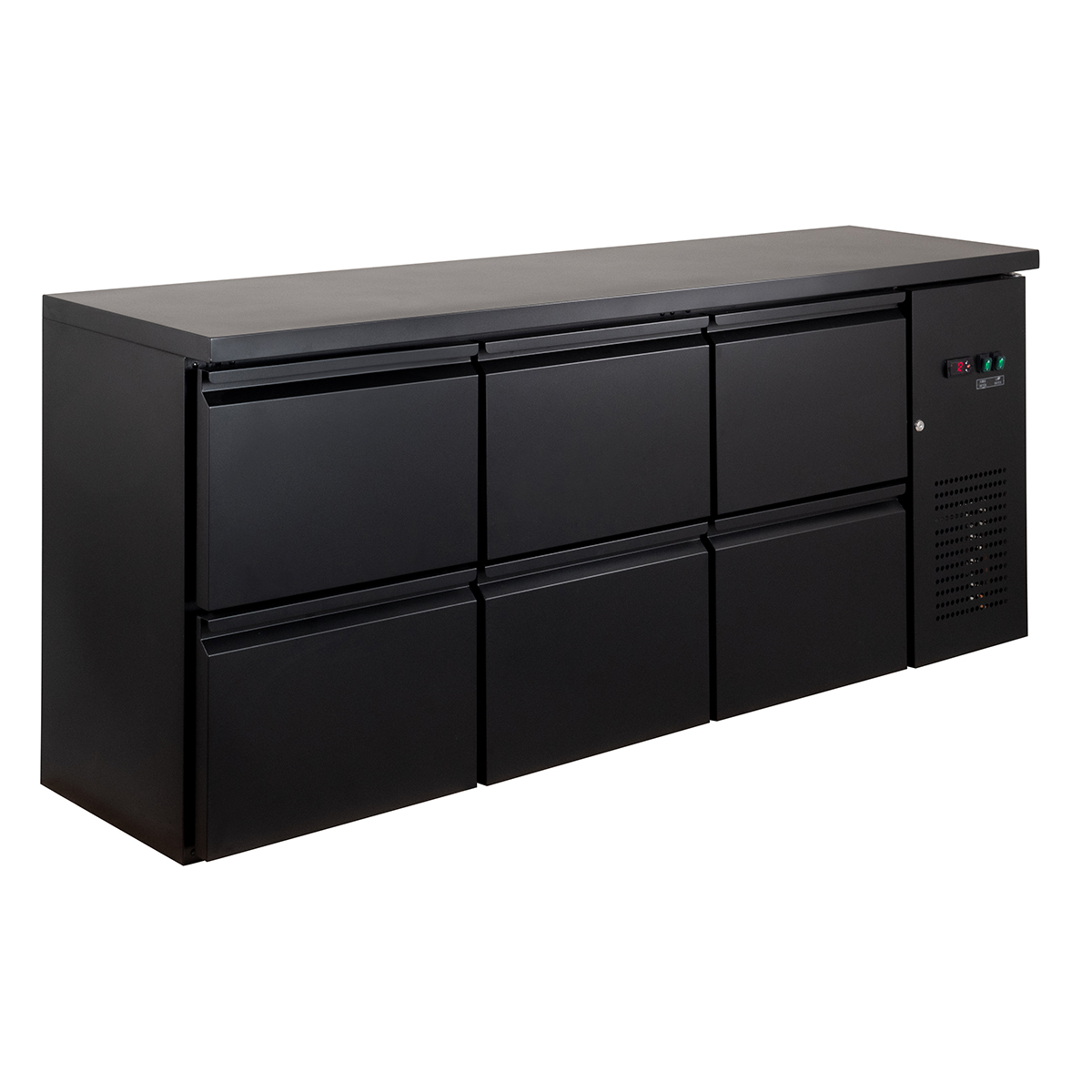 Gastro Barkühltisch ECO 0/6 - 6 Schubladen, schwarz, LED-Innenbeleuchtung, 509 Liter | Flaschenkühltisch bei GastroHero