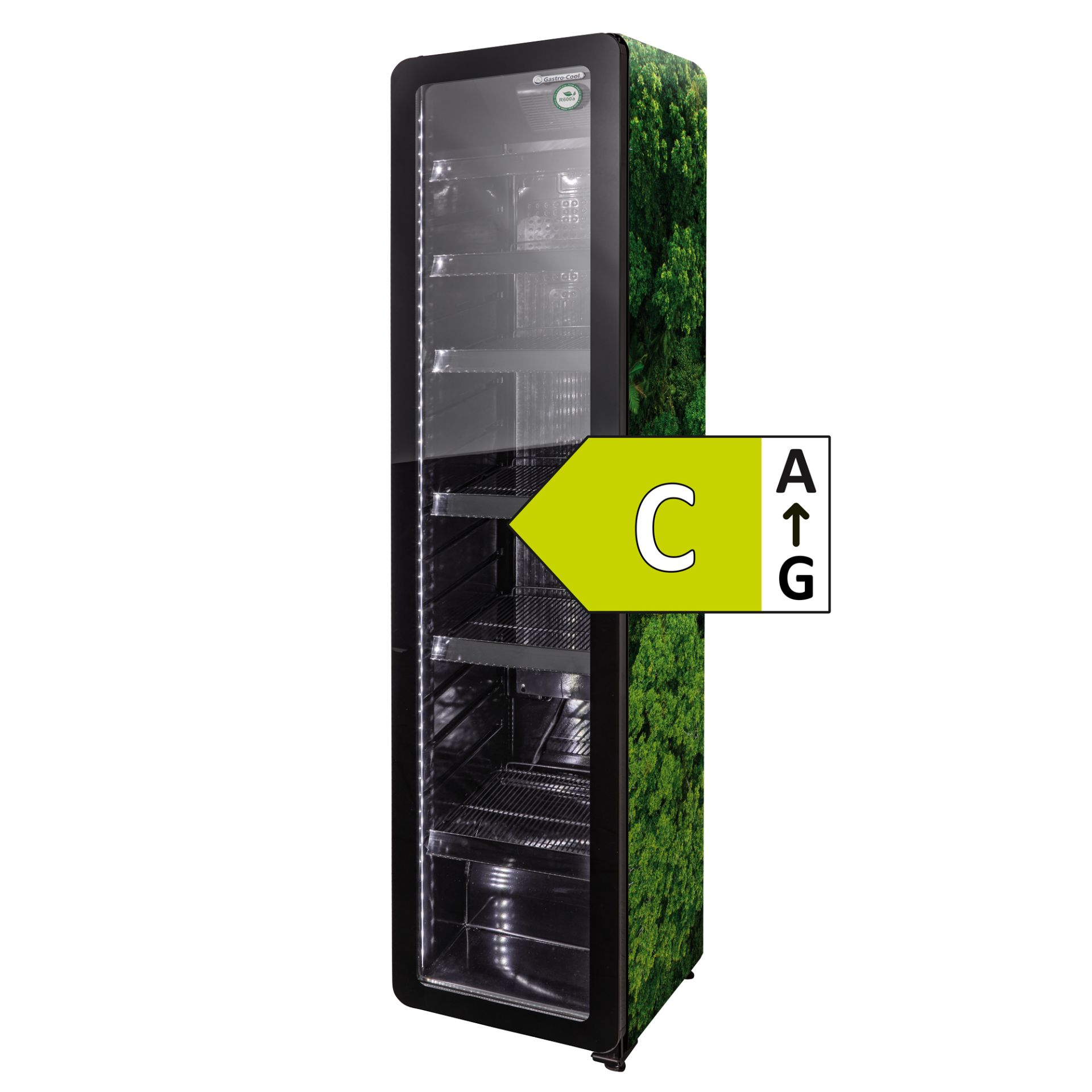 Gastro-Cool GD175 Getränkekühlschrank Retro Slim 212 Liter Eco Star, LED Beleuchtung, schwarz | Gastro Kühlschrank | Flaschenkühlschrank | Kühlschrank