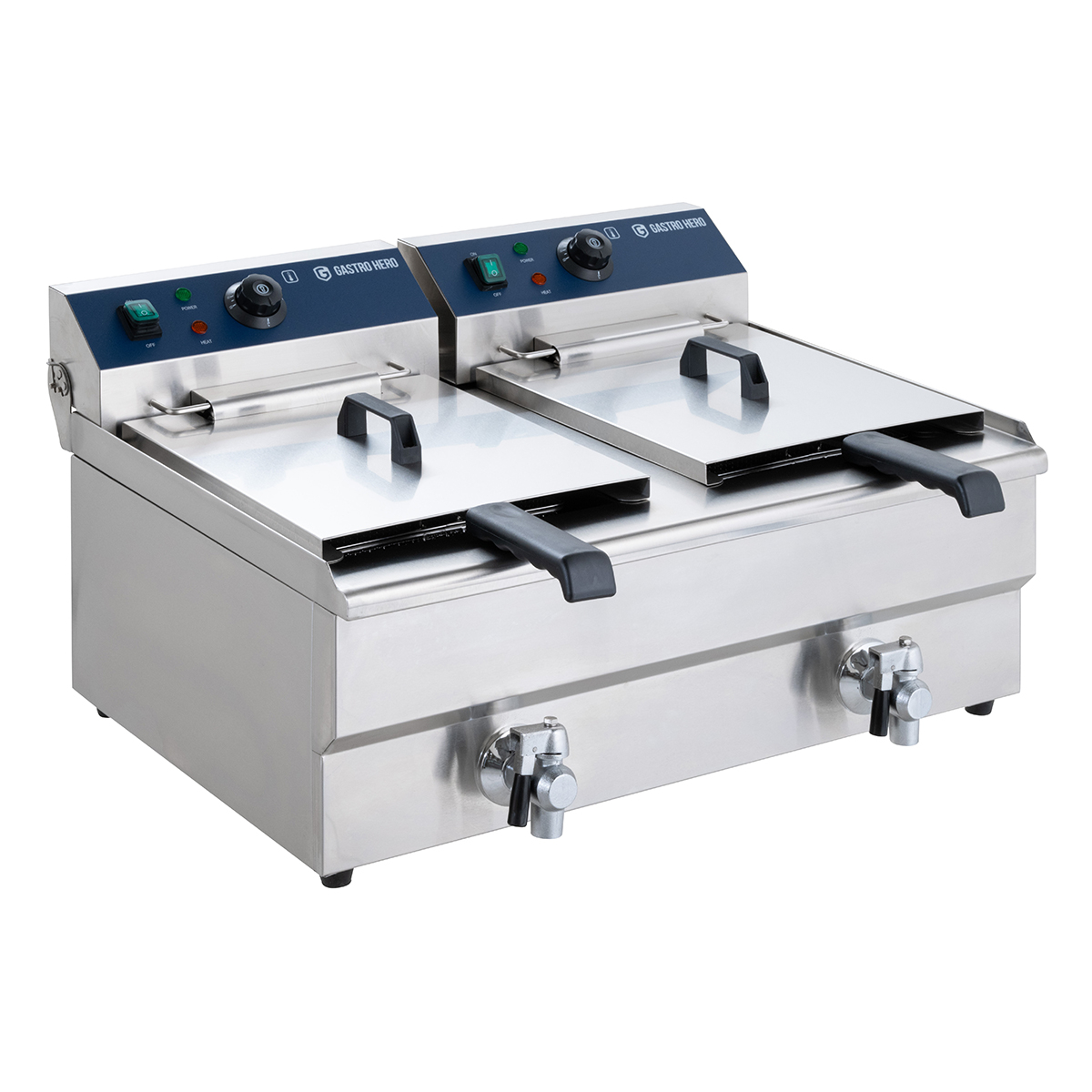 Gastro Elektro-Doppel-Fritteuse ECO 13+13 Liter mit Ablasshahn, 2x 5000 W, 400 V / Friteuse