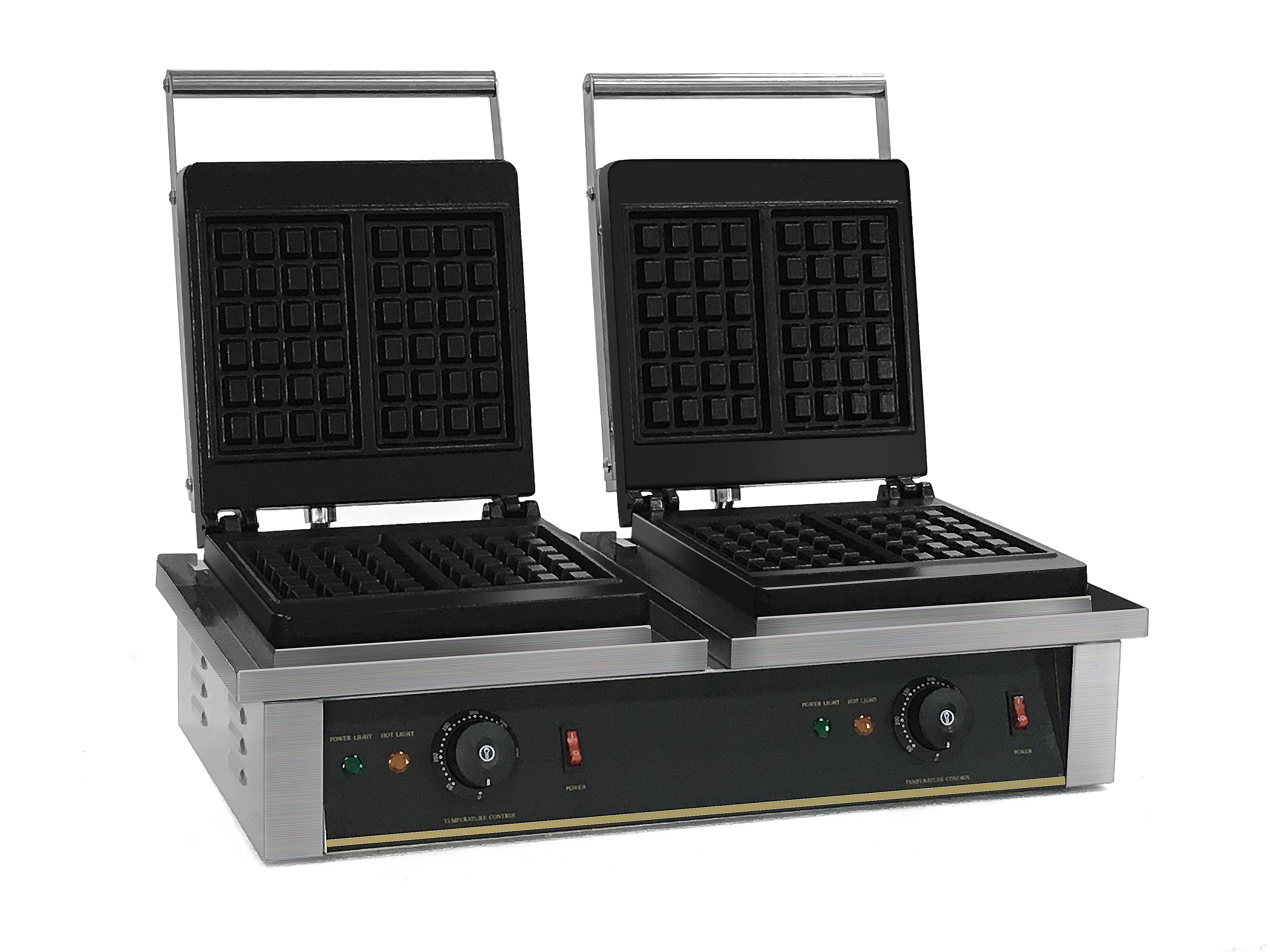 GastroHero Waffeleisen Eco 2 x 2, Gastro Waffeleisen, 2 x 2,0 kW, 4 belgische Waffeln, Edelstahl