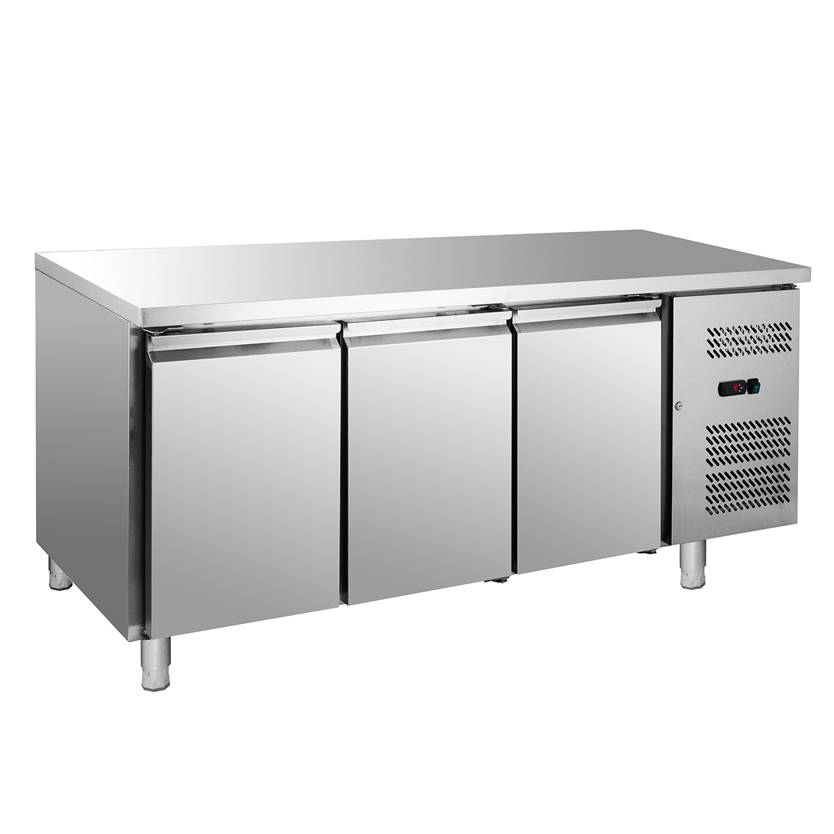 Gastro Kühltisch ECO 3/0 - GN 1/1 - 3 Türen, inkl. 3 Einlegeböden, 1800x700x850 mm, Umluftkühlung