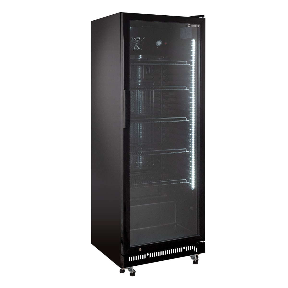 Getränkekühlschrank GKSE360, 360 Liter Kühlraumvolumen, 5 verstellbare Einlegeböden, Innenbeleuchtung, Abschließbar, Schwarz | Gastro Kühlschrank |