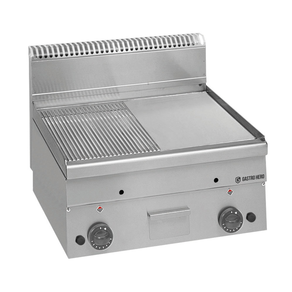 Gas-Grillplatte Serie 600 - 60/60 - 1/2 glatt, 1/2 gerillt - Tischgerät - 10,2 kW | Griddleplatte | Plancha Grill | Bratplatte