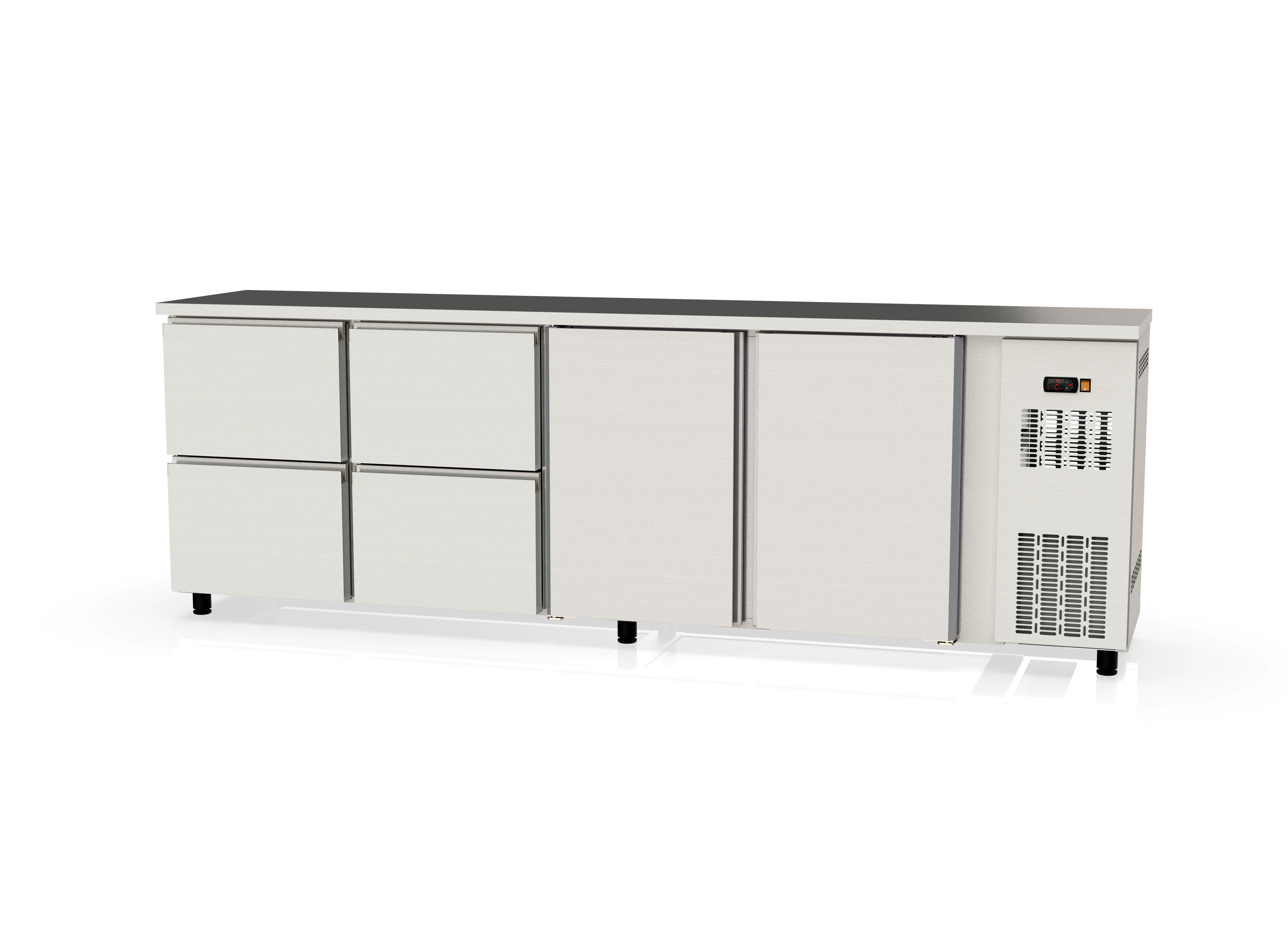 Coreco Barkühltisch PROFI 2/4 Edelstahl mit 2 Türen und 4 Schubladen | Flaschenkühltisch bei GastroHero