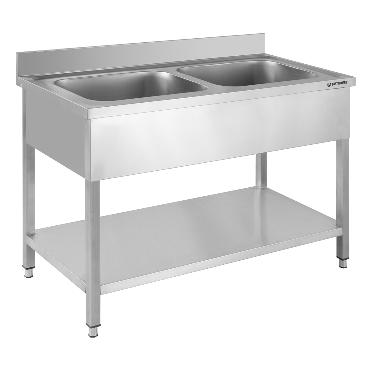 GastroHero Spültisch Basic 12x6 mit 2 Becken, Gastro Spültisch, höhenverstellbar, Edelstahl