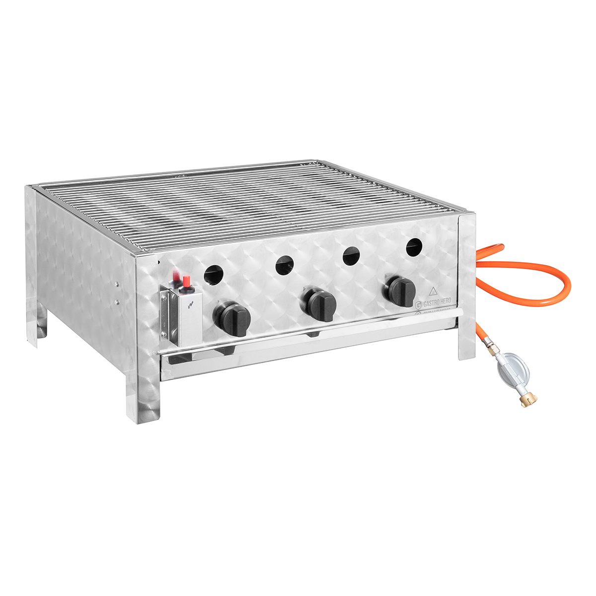 GastroHero Kombibräter Gas mit 3 Brenner 10 kW, 650 x 570 x 270 mm, Gastro Kombibräter, 10 kW, inkl. Gitter, extra große Fettwanne