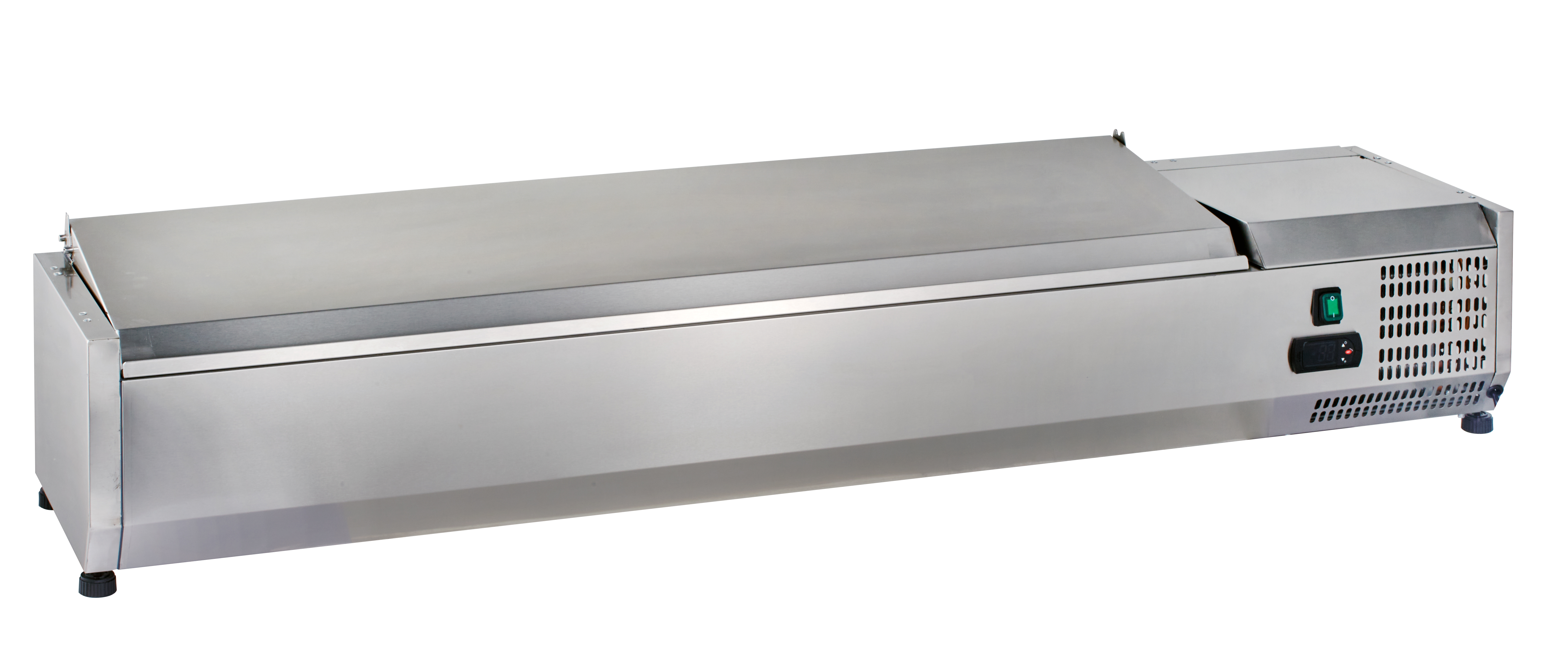 Gastro Edelstahl-Kühlaufsatz ECO 5 x GN 1/4 - GN Aufsatzbord, +2°C bis +8°C, statische Kühlung, 1200x335x435 mm