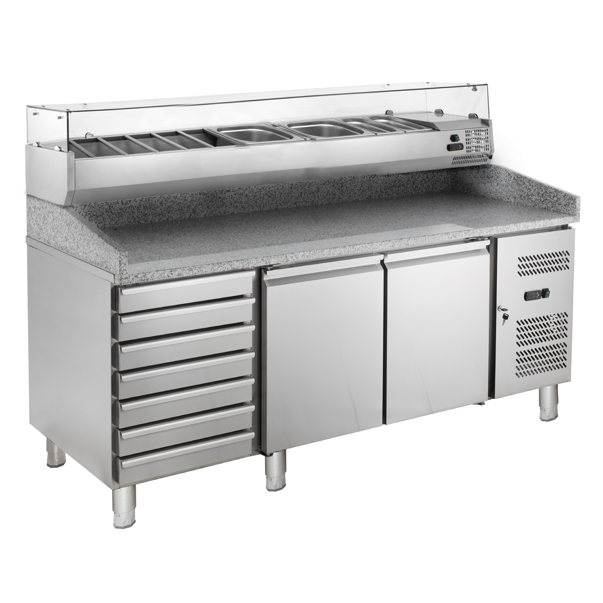 Pizzatisch ECO 2/7 mit Kühlaufsatz 10 x GN 1/4 | Pizzakühltisch, GastroHero